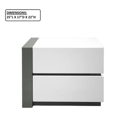 White high-gloss nightstand with two drawers, dark side panel, HouseOfZazla accent nightstand on Tampa Home & Garden Store