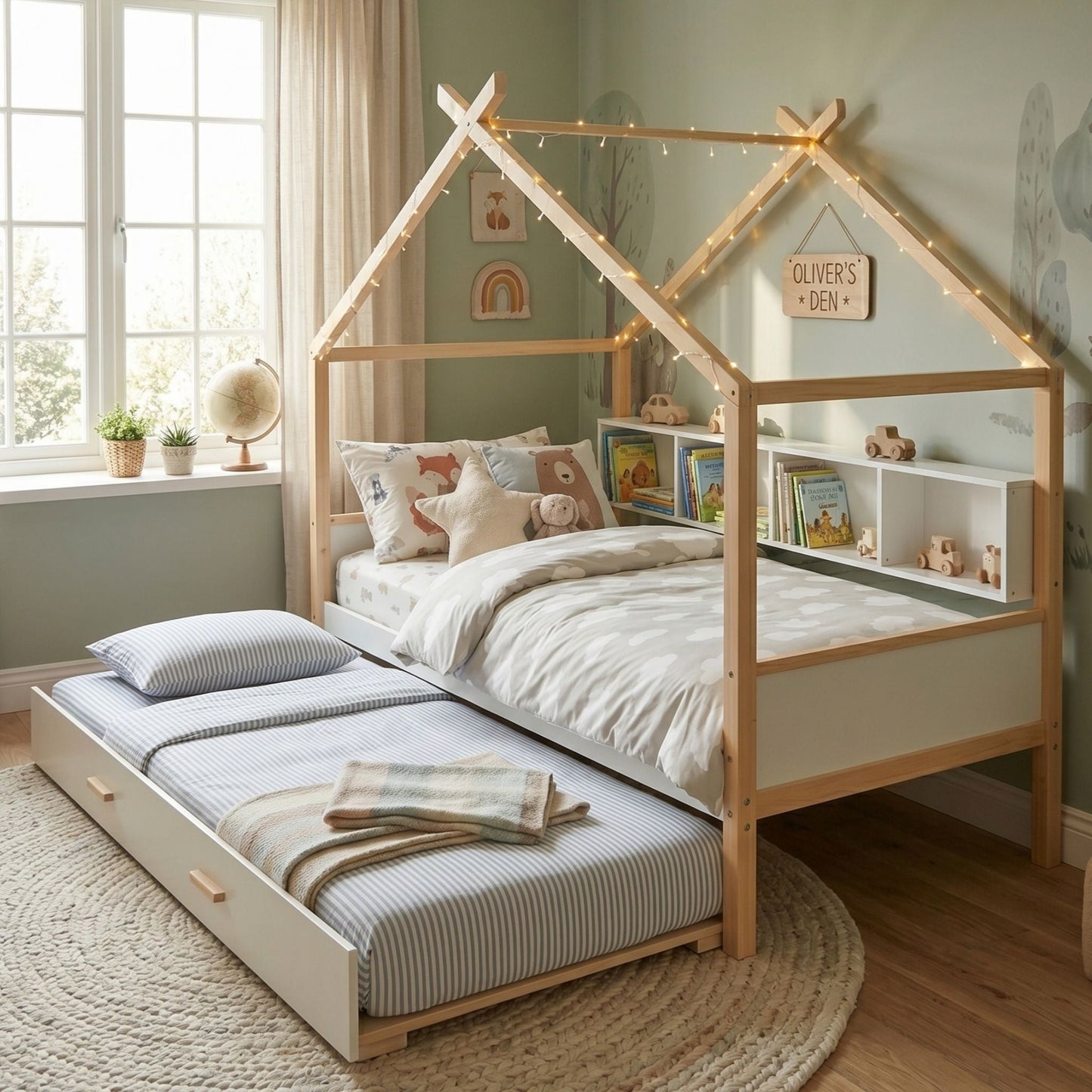 House Bed With Bookshelf Storage two twin light wood beds with drawers HouseOfZazla on Tampa Home & Garden Store