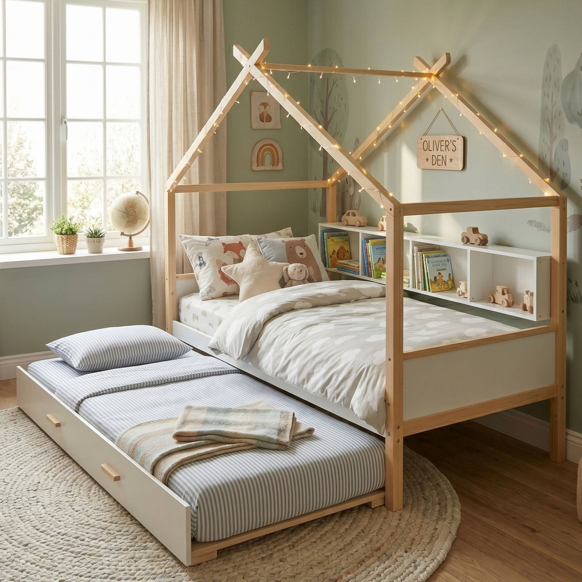 House Bed With Bookshelf Storage two twin light wood beds with drawers HouseOfZazla on Tampa Home & Garden Store