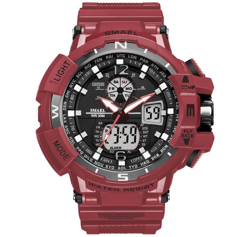 Red SMAEL sport watch with LED digital display, rugged military design, 50M water resistant on Tampa Home & Garden Store