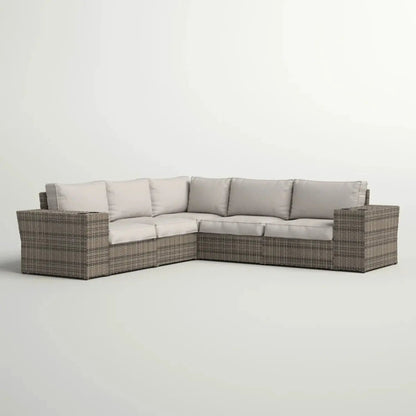 Wide outdoor wicker patio sectional with gray cushions, stationary by Unique Piece Furniture on Tampa Home & Garden Store