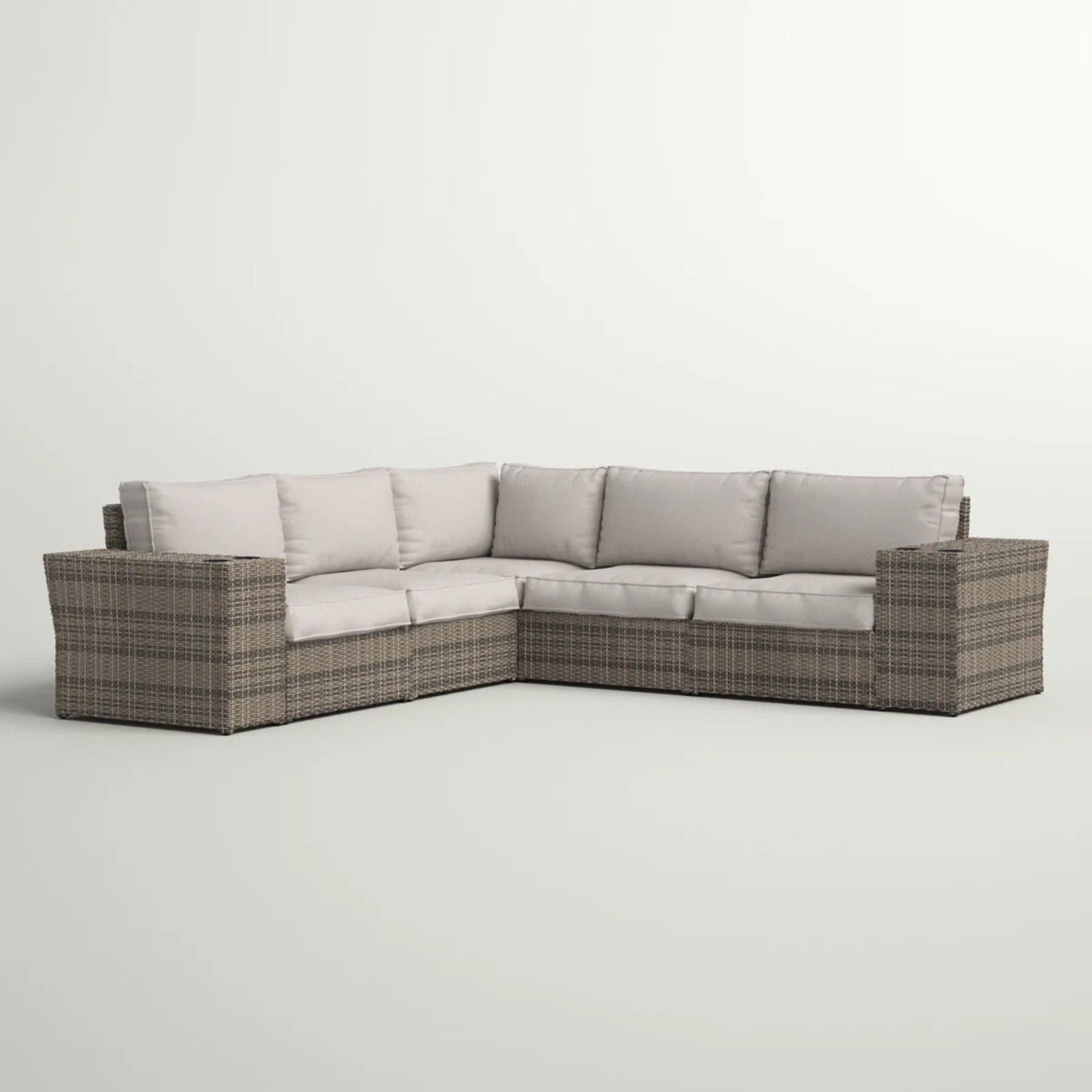 Wide Outdoor Wicker Sectional and Gray Cushions