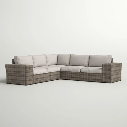 Wide Outdoor Wicker Sectional and Gray Cushions
