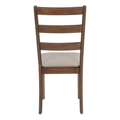 Dining chair side upholstered beige with dark wood frame and slat-back design on Tampa Home & Garden Store