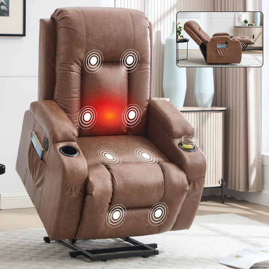 Brown PU Infinite Position Power Lift Recliner Chair with massage points by HouseOfZazla on Tampa Home & Garden Store