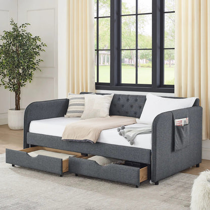 Daybed With Trundle and Storage Drawers Flat Arms