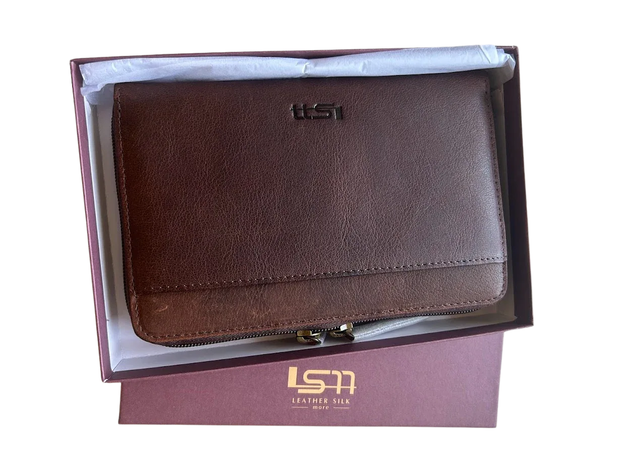 Cambridge Leather Double Zipper Wallet, Mens Wallet