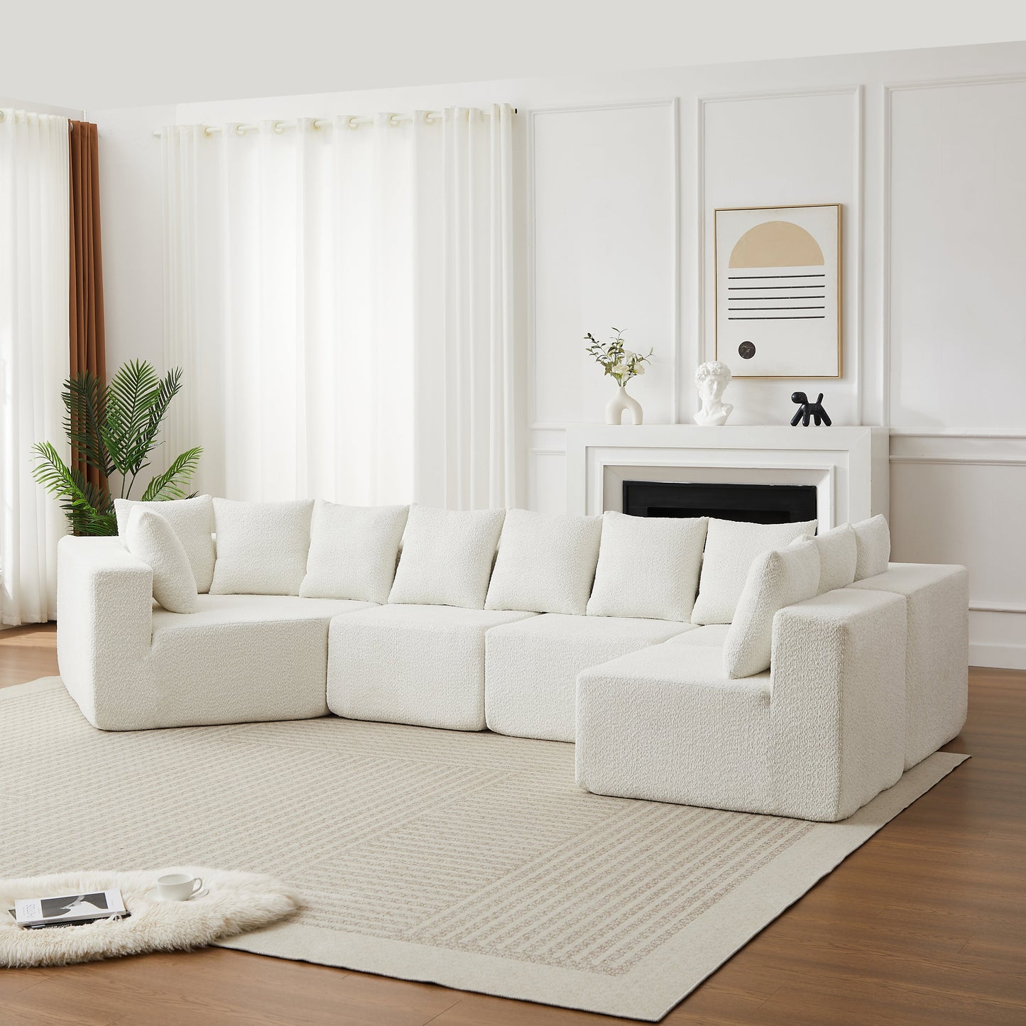 151.6-Inch Extra-Large L-Shaped Chenille Sectional Sofa by HouseOfZazla, white fabric on Tampa Home & Garden Store
