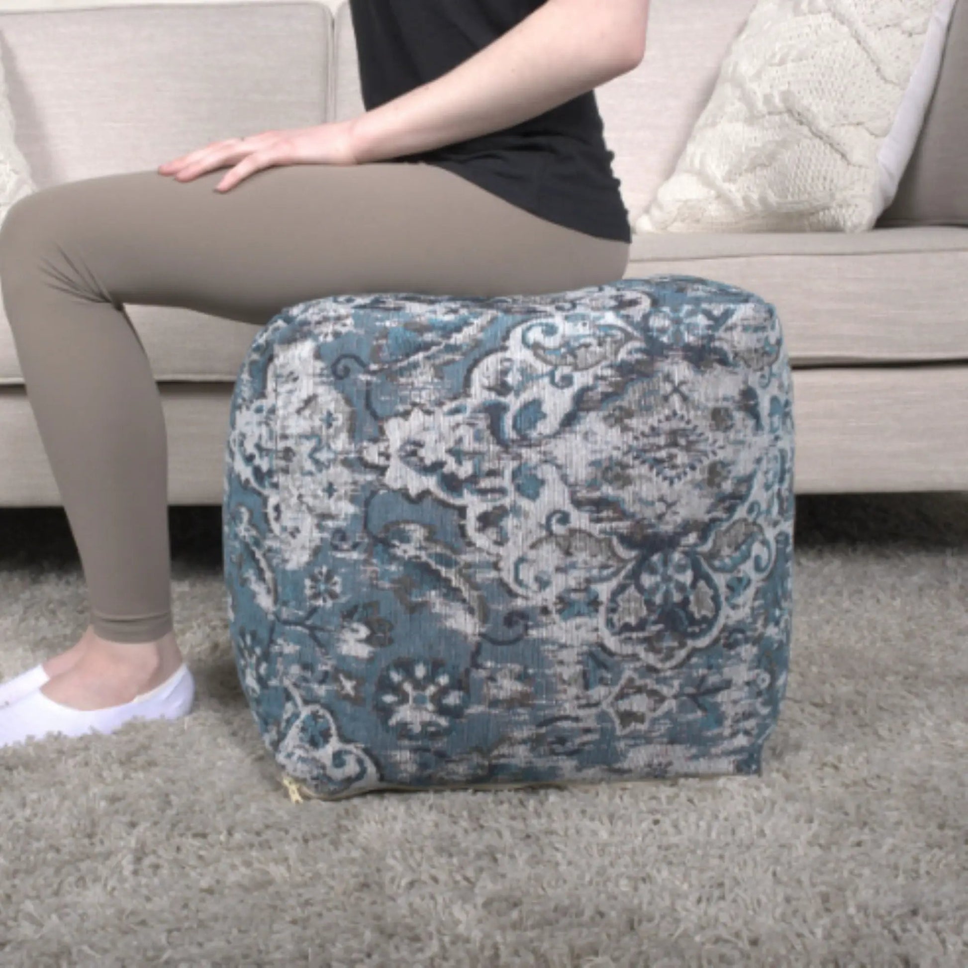 Anita square blue patterned pouf ottoman floor cushion by Unique Piece Furniture on Tampa Home & Garden Store