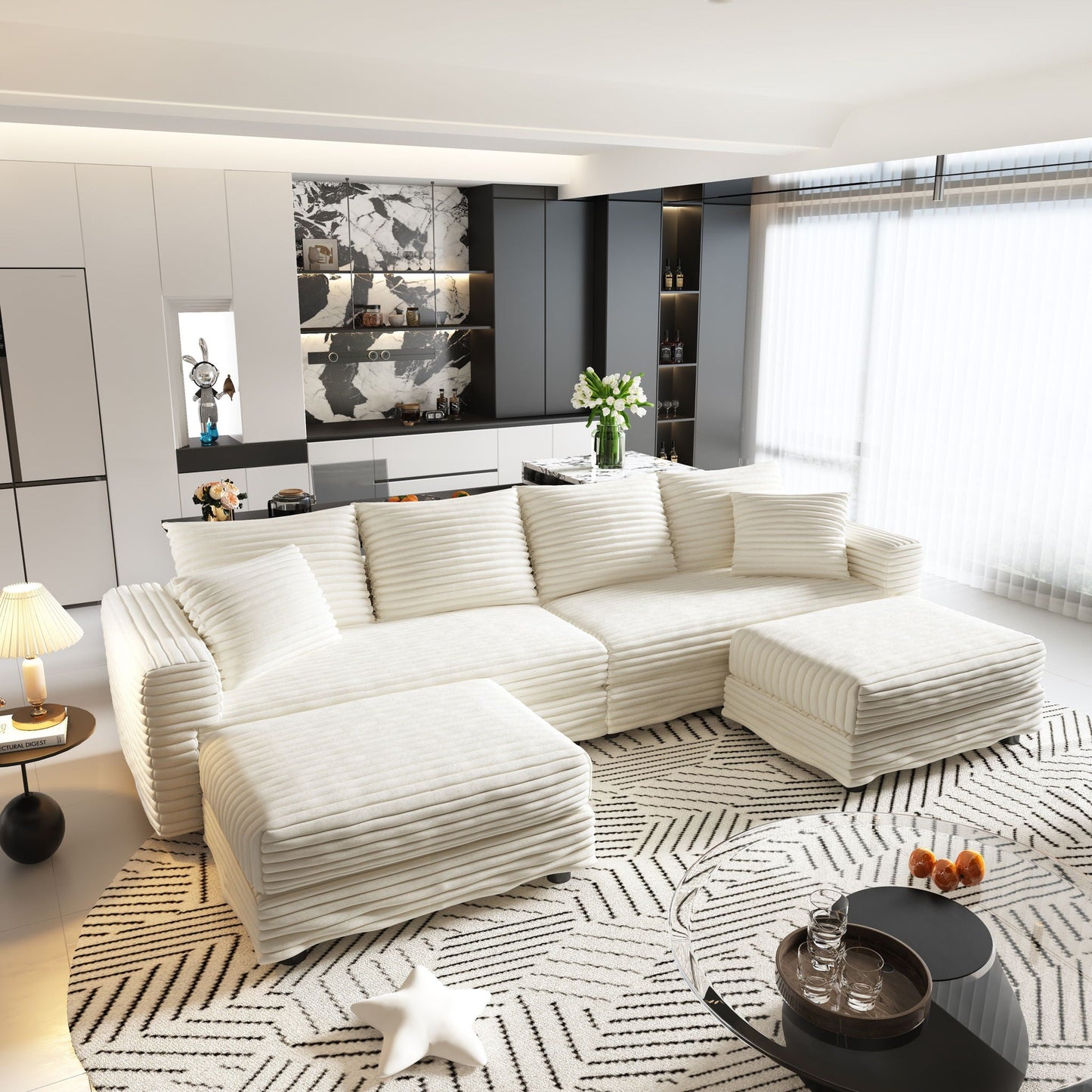 Deep Seat Sofa Bed With Ottoman and Soft Pillows