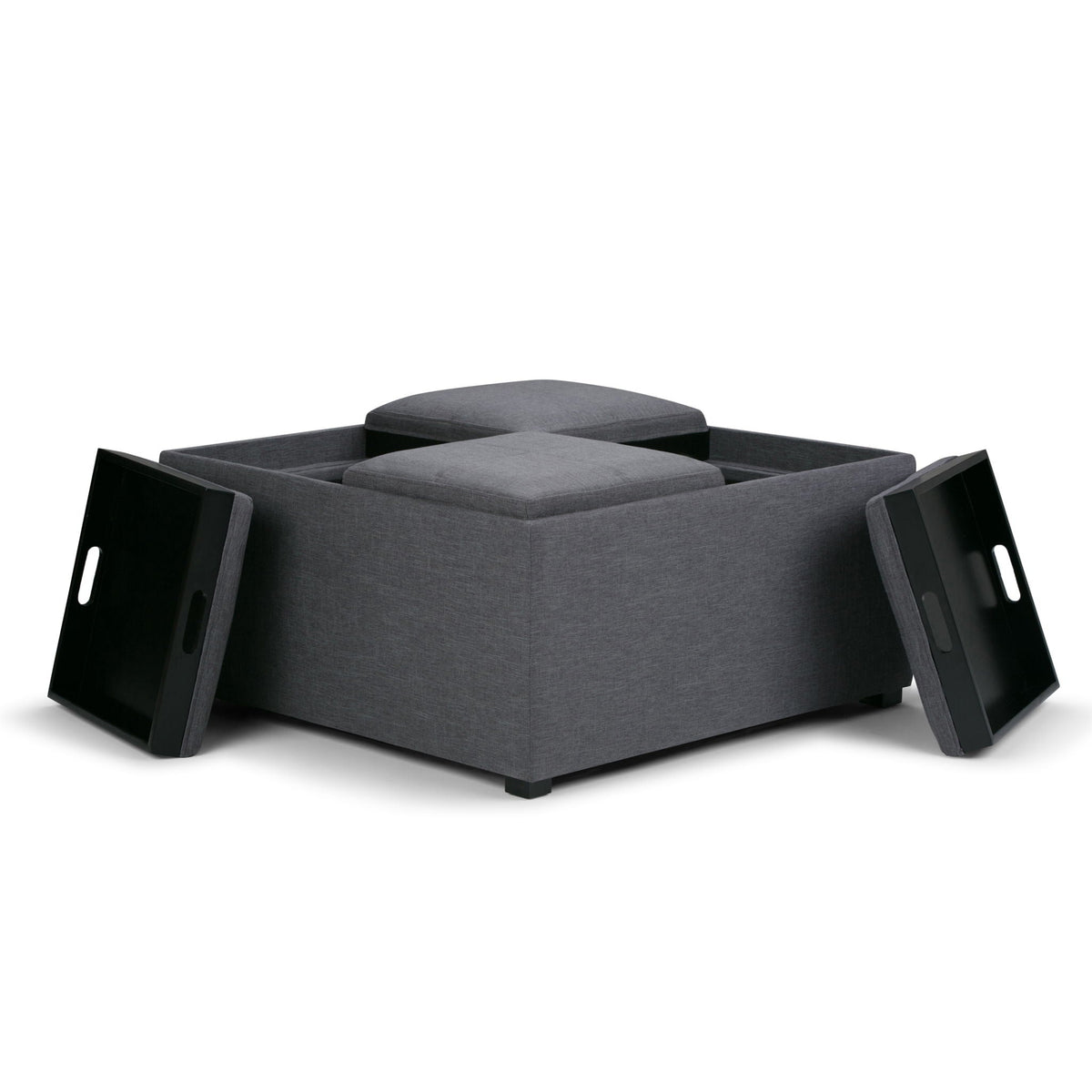 Avalon Square Ottoman Coffee Table With Trays storage dark gray upholstery by HouseOfZazla on Tampa Home & Garden Store