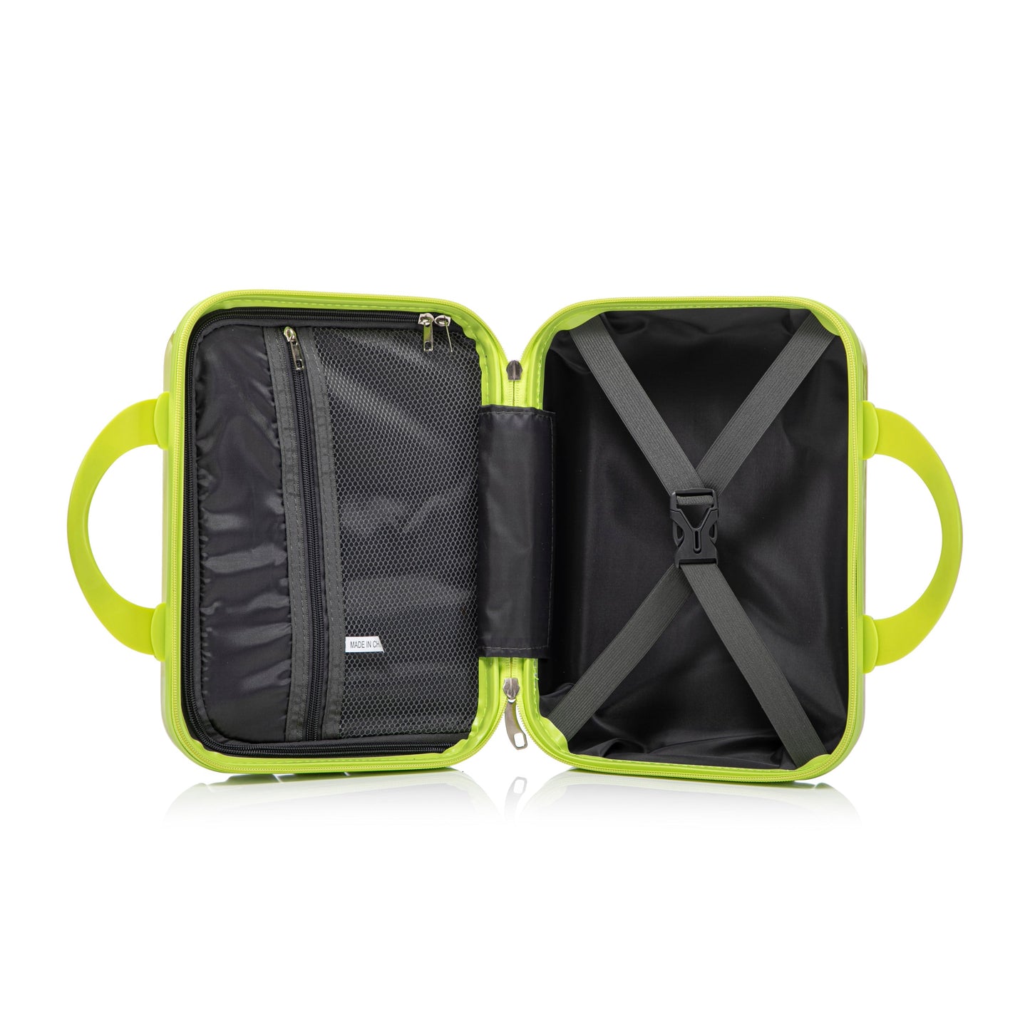 2-Piece HouseOfZazla luggage set lime gradient, interior with mesh pocket and cross straps on Tampa Home & Garden Store