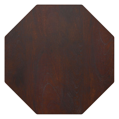 Solid acacia wood side table by HouseOfZazla with sculptural faceted top in dark brown finish on Tampa Home & Garden Store