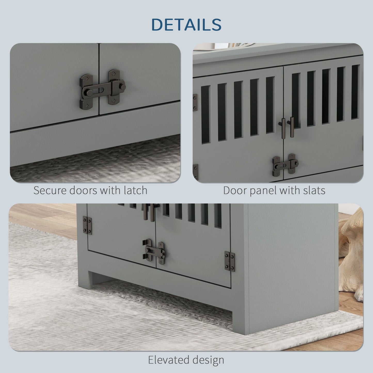 PawHut Elevated Dog Bowls with Storage Cabinet gray cabinet with latch doors slatted panels on Tampa Home & Garden Store