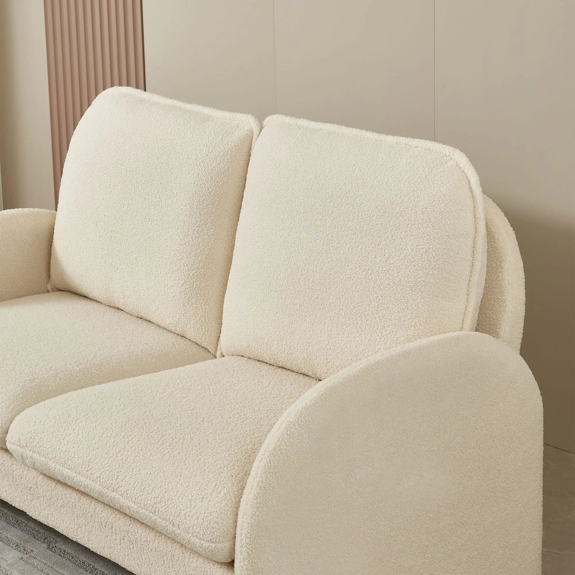 Loveseat sofa in cream Sherpa fabric, small stationary model by Unique Piece Furniture on Tampa Home & Garden Store