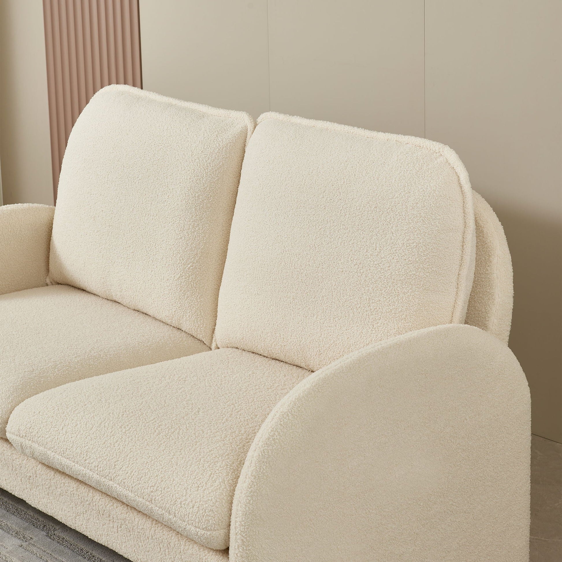 Cream sherpa fabric loveseat, compact stationary sofa for living room or apartment on Tampa Home & Garden Store