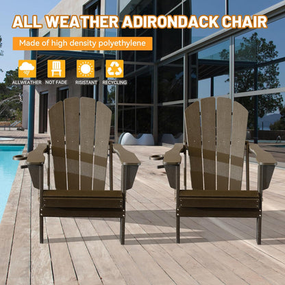 Two Brown HDPE Adirondack Chairs With Cup Holder