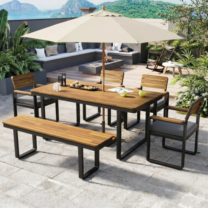 Acacia Wood Outdoor Dining Set and Bench Frame