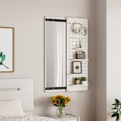 Full-length wall-mounted storage mirror with pegboard panel in white finish HouseOfZazla on Tampa Home & Garden Store