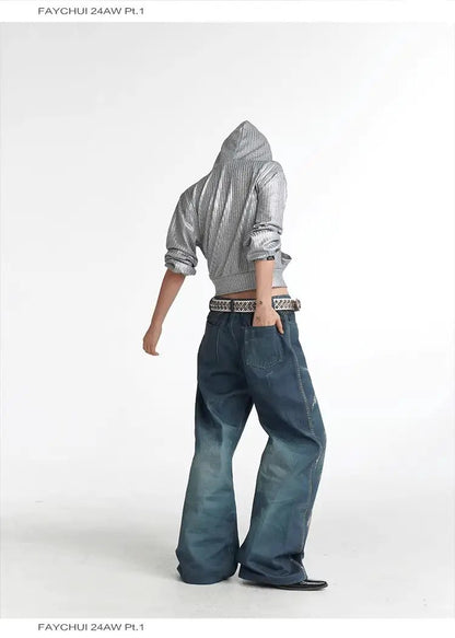 Original Digital 3D Leopard Print Jeans, oversized blue denim with wide legs on Tampa Home & Garden Store