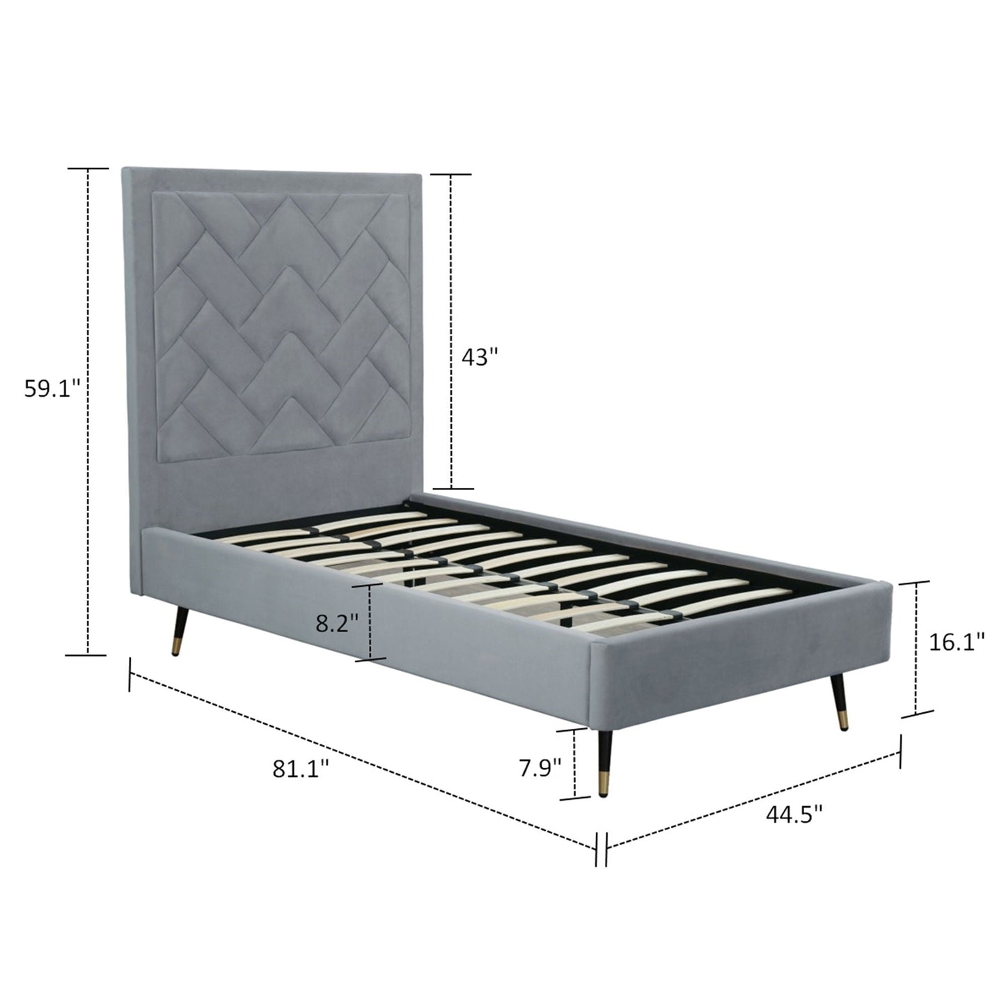 Crosby upholstered bed with tall gray tufted headboard and slatted foundation by HouseOfZazla on Tampa Home & Garden Store