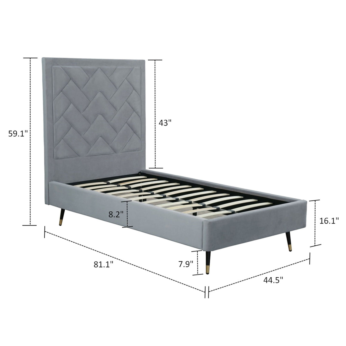 Crosby upholstered bed with tall gray tufted headboard and slatted foundation by HouseOfZazla on Tampa Home & Garden Store