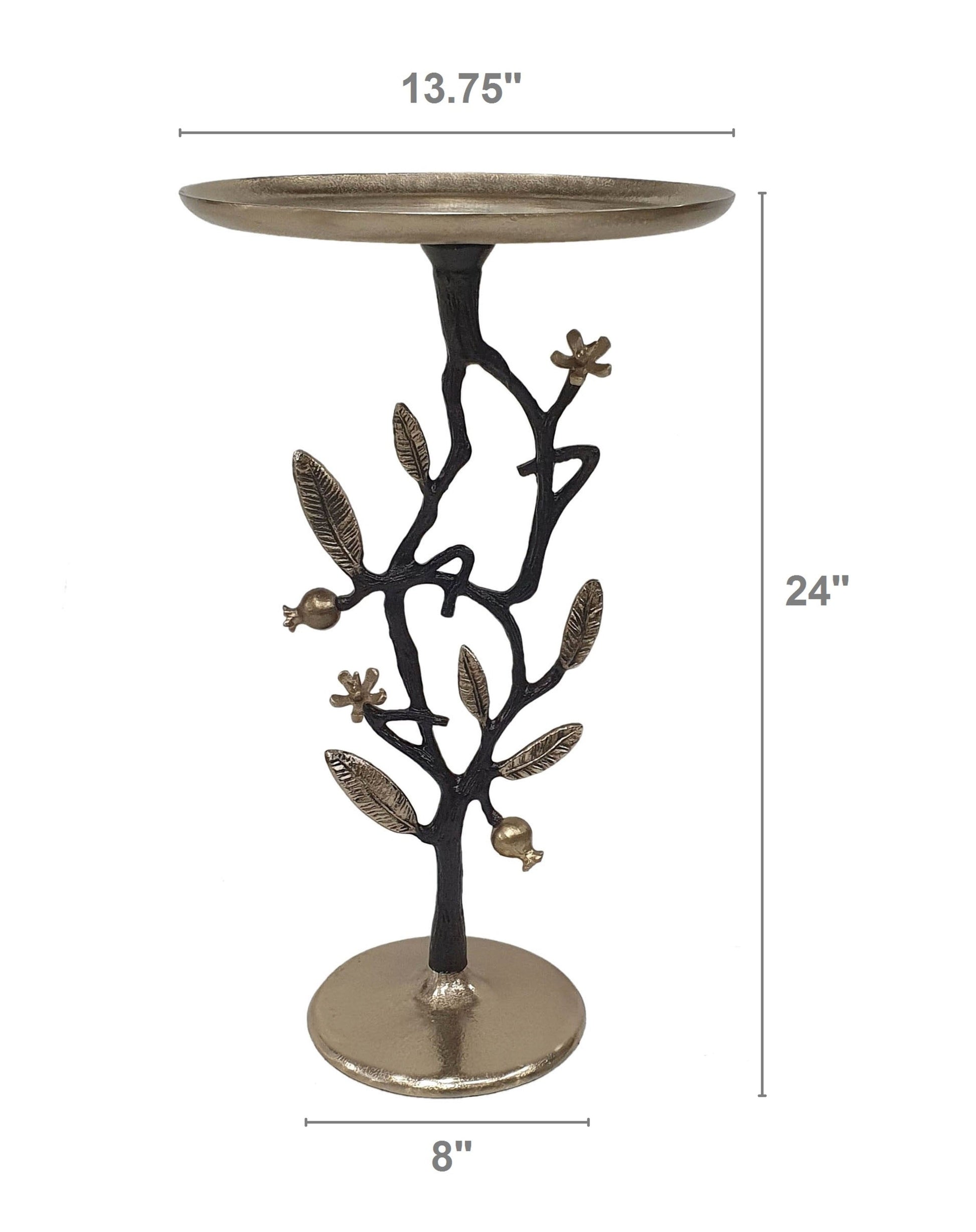End table black and gold aluminum with pomegranate design, 13.8in dia, 24in tall on Tampa Home & Garden Store