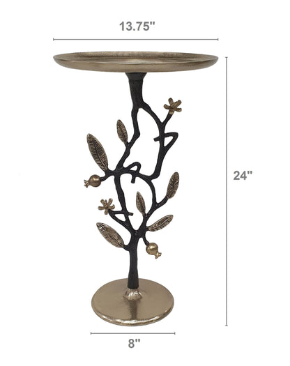 End table black and gold aluminum with pomegranate design, 13.8in dia, 24in tall on Tampa Home & Garden Store