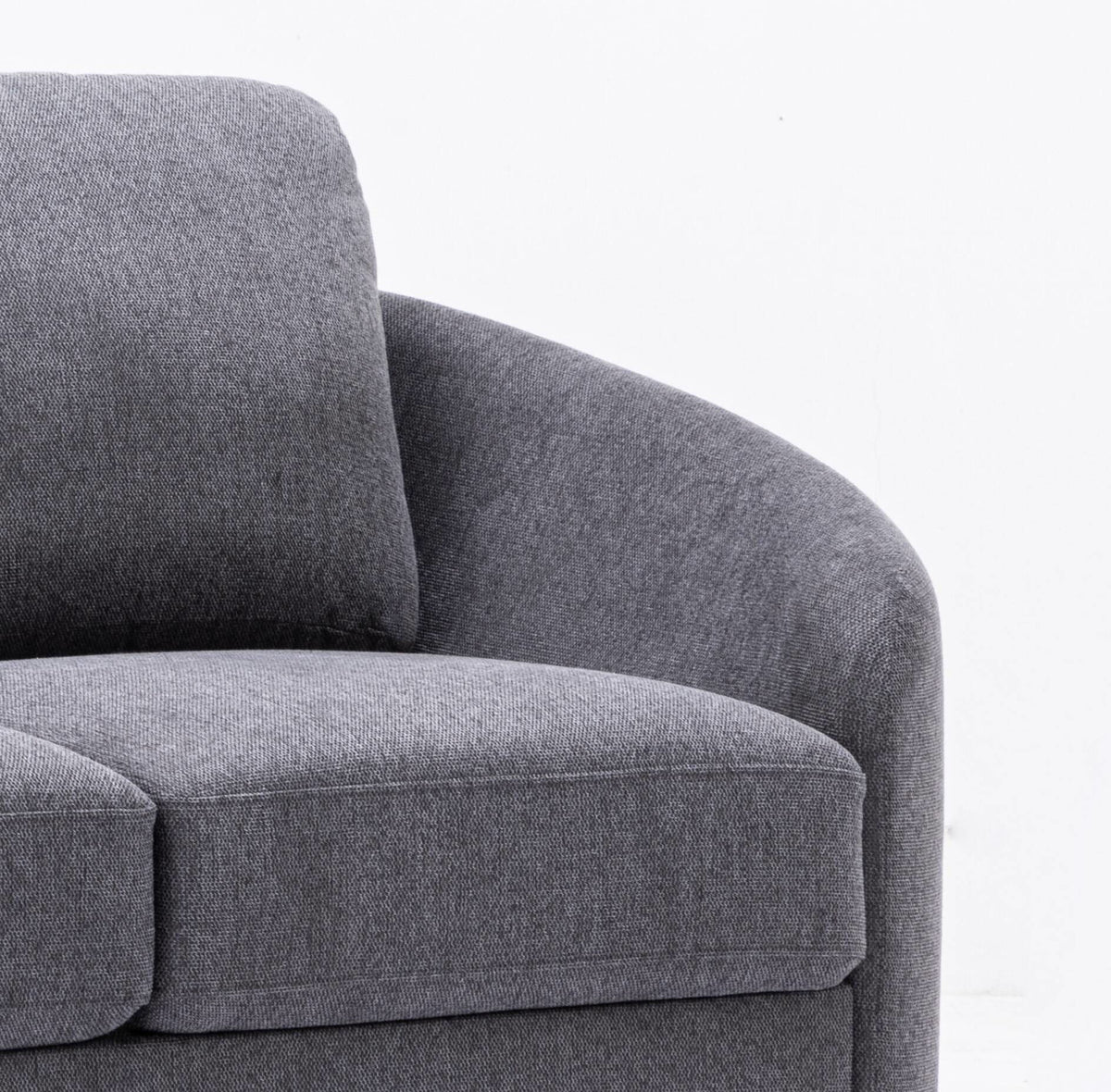 Yuina linen loveseat gray fabric with plush cushions and rounded arms stationary design on Tampa Home & Garden Store