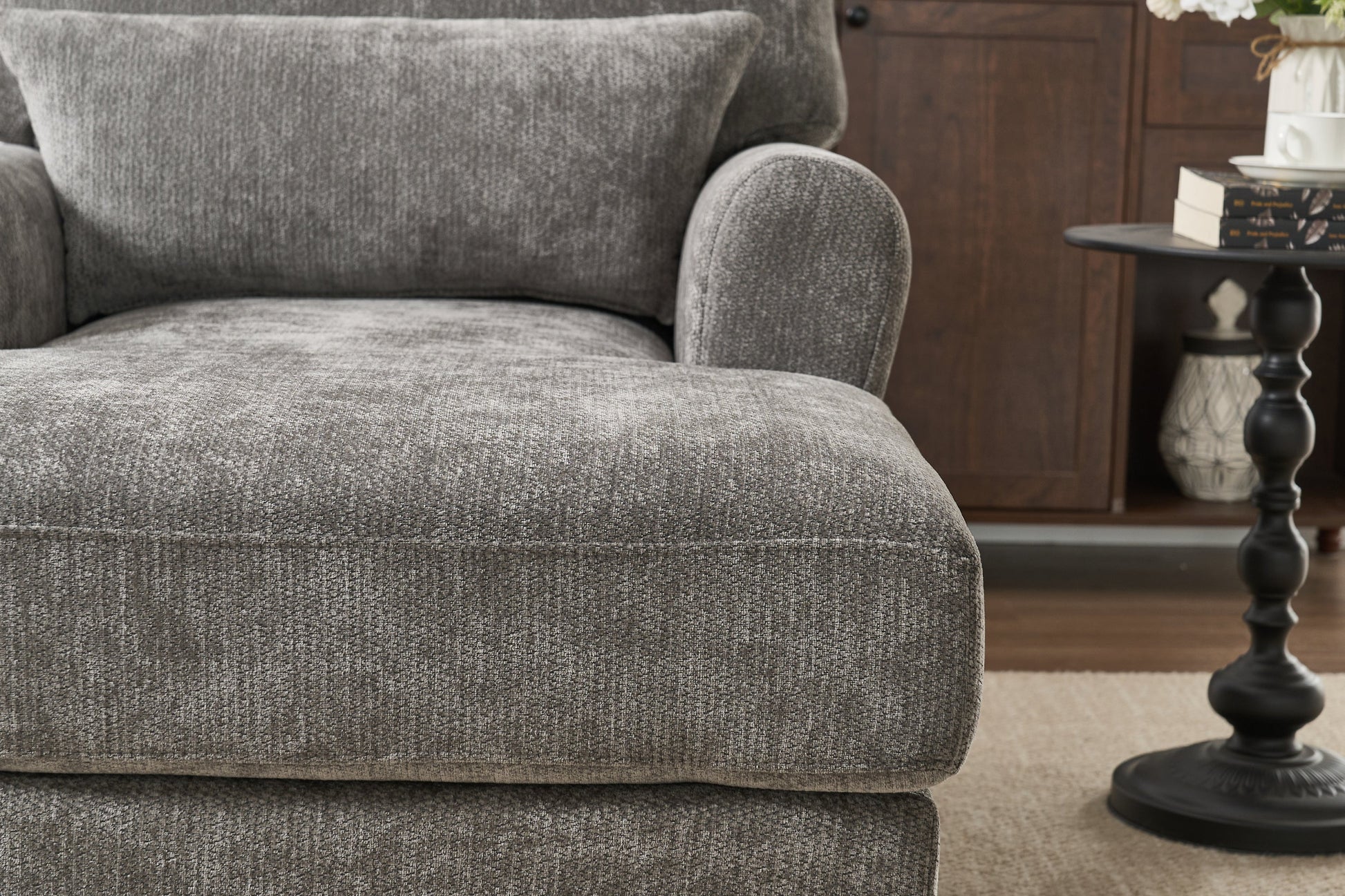 Modern grey upholstered chaise lounge sofa recliner by HouseOfZazla in textured fabric on Tampa Home & Garden Store