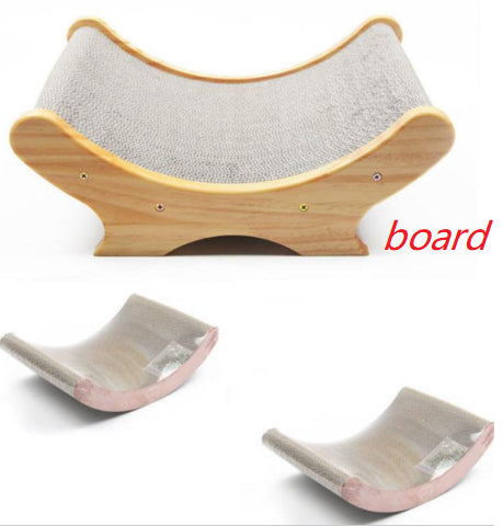 U-shaped cat scratcher by Sell My Stuff with wood base and gray carpet, 2 curved panels on Tampa Home & Garden Store