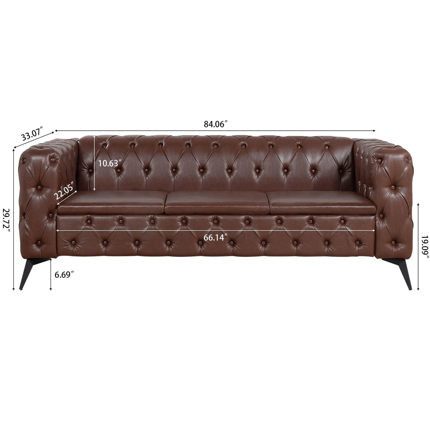 Square Arm Removable Cushion 3 Seater Sofa brown leather tufted by Unique Piece Furniture on Tampa Home & Garden Store