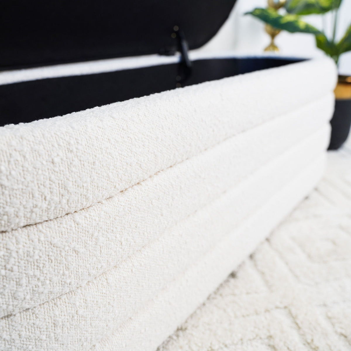 Cabana bench with storage in ivory fabric, textured upholstery by HouseOfZazla on Tampa Home & Garden Store
