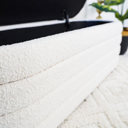 Cabana bench with storage in ivory fabric, textured upholstery by HouseOfZazla on Tampa Home & Garden Store