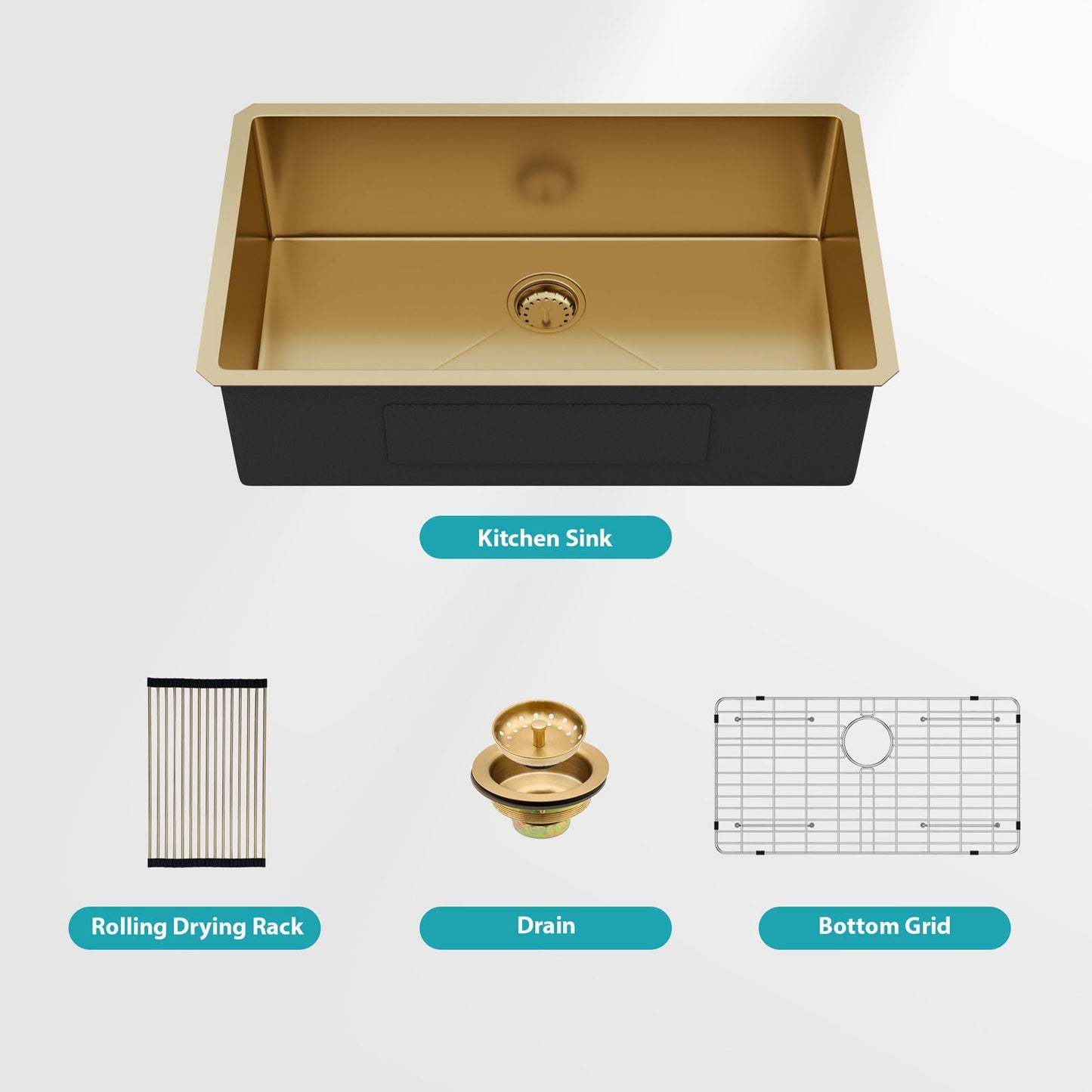 Undermount kitchen sink 32x19, 16-gauge, gold interior, deep single bowl, HouseOfZazla on Tampa Home & Garden Store