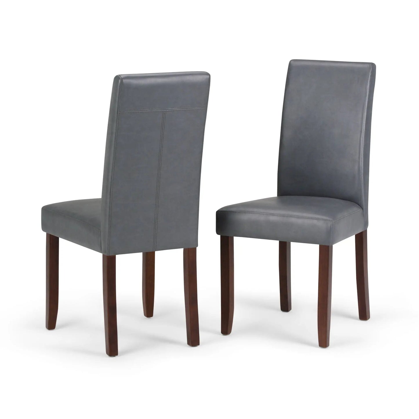Acadian Upholstered Parson Dining Chair set of 2 in gray faux leather with dark wood legs on Tampa Home & Garden Store