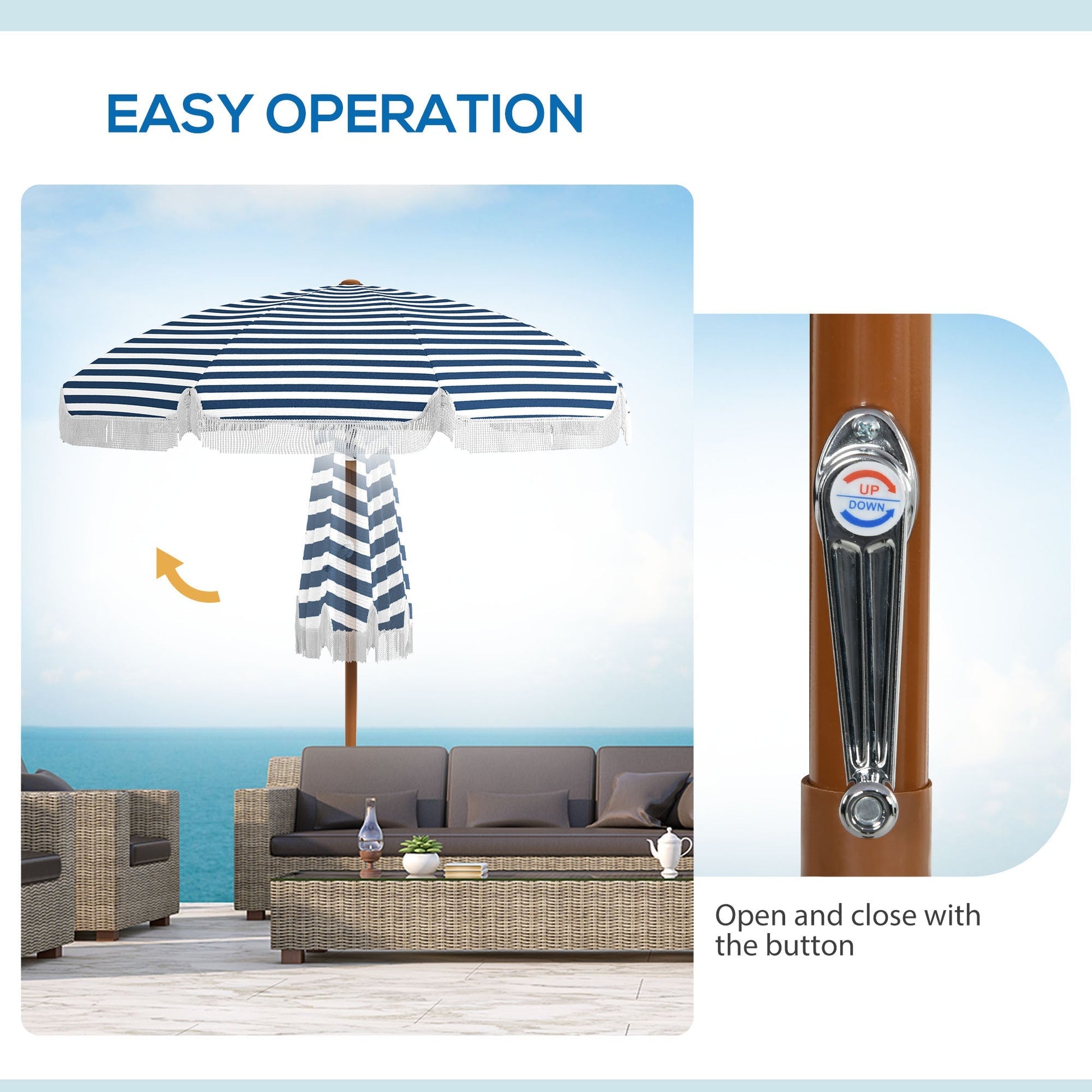 Outsunny 7x7 ft outdoor patio umbrella with tilt and vent navy white striped canopy on Tampa Home & Garden Store