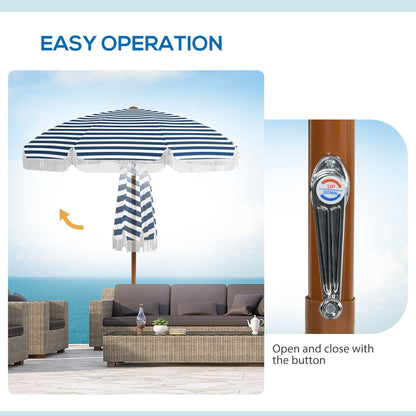 Outsunny 7x7 ft outdoor patio umbrella with tilt and vent navy white striped canopy on Tampa Home & Garden Store