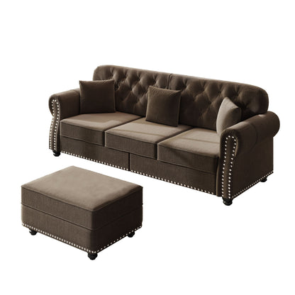 Modern Upholstered 3 Seater Sofa Set and Ottoman