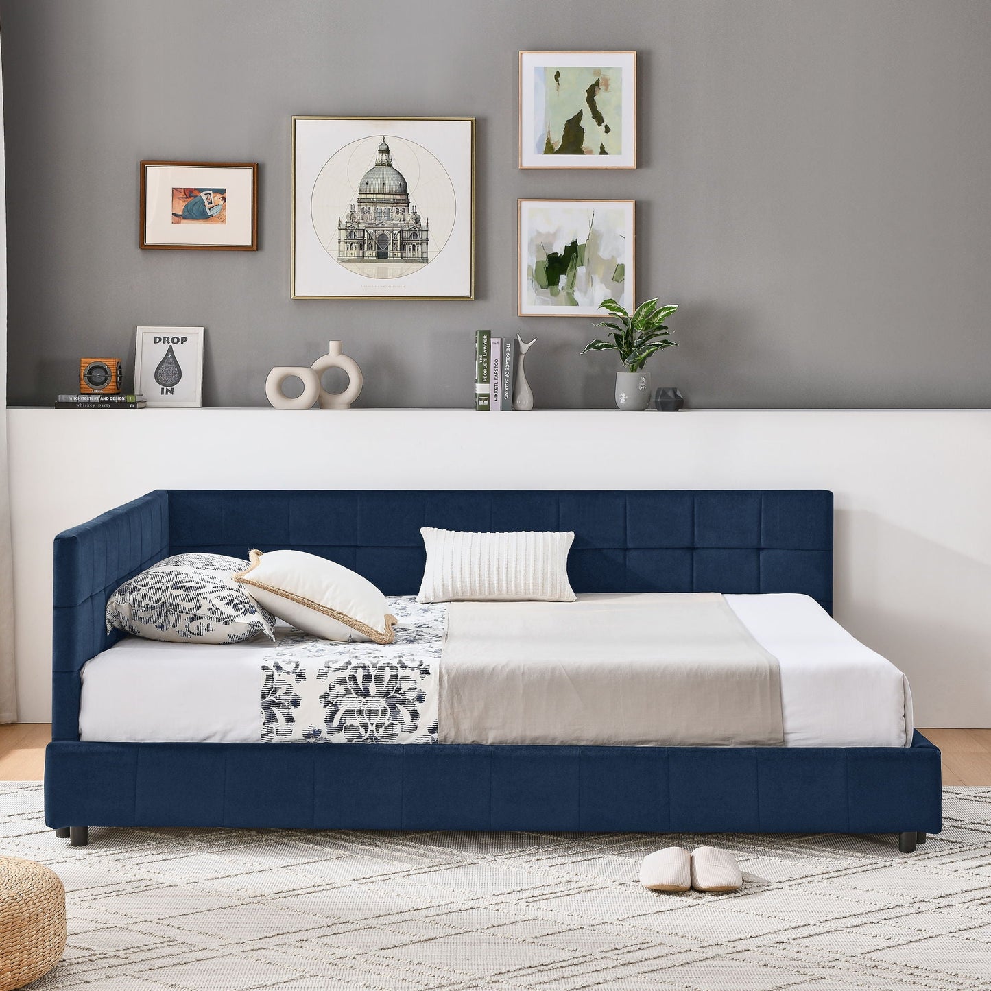 Mid Century Storage Upholstered Tufted Bed Frame