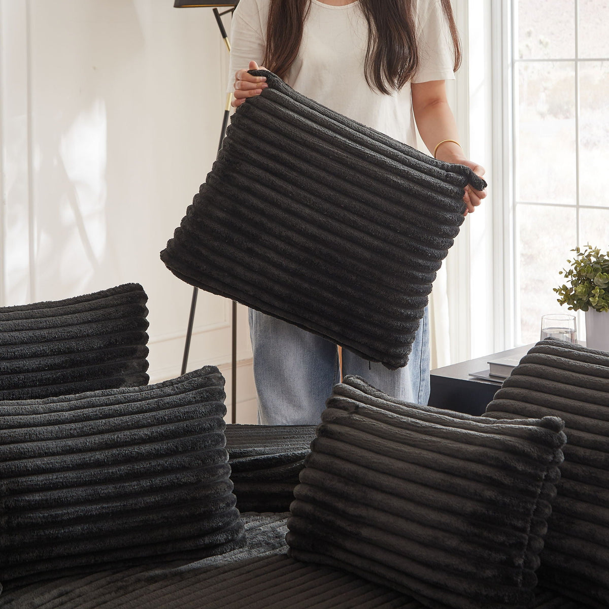 Semi Circular Corduroy Sofa Bed With Pillow