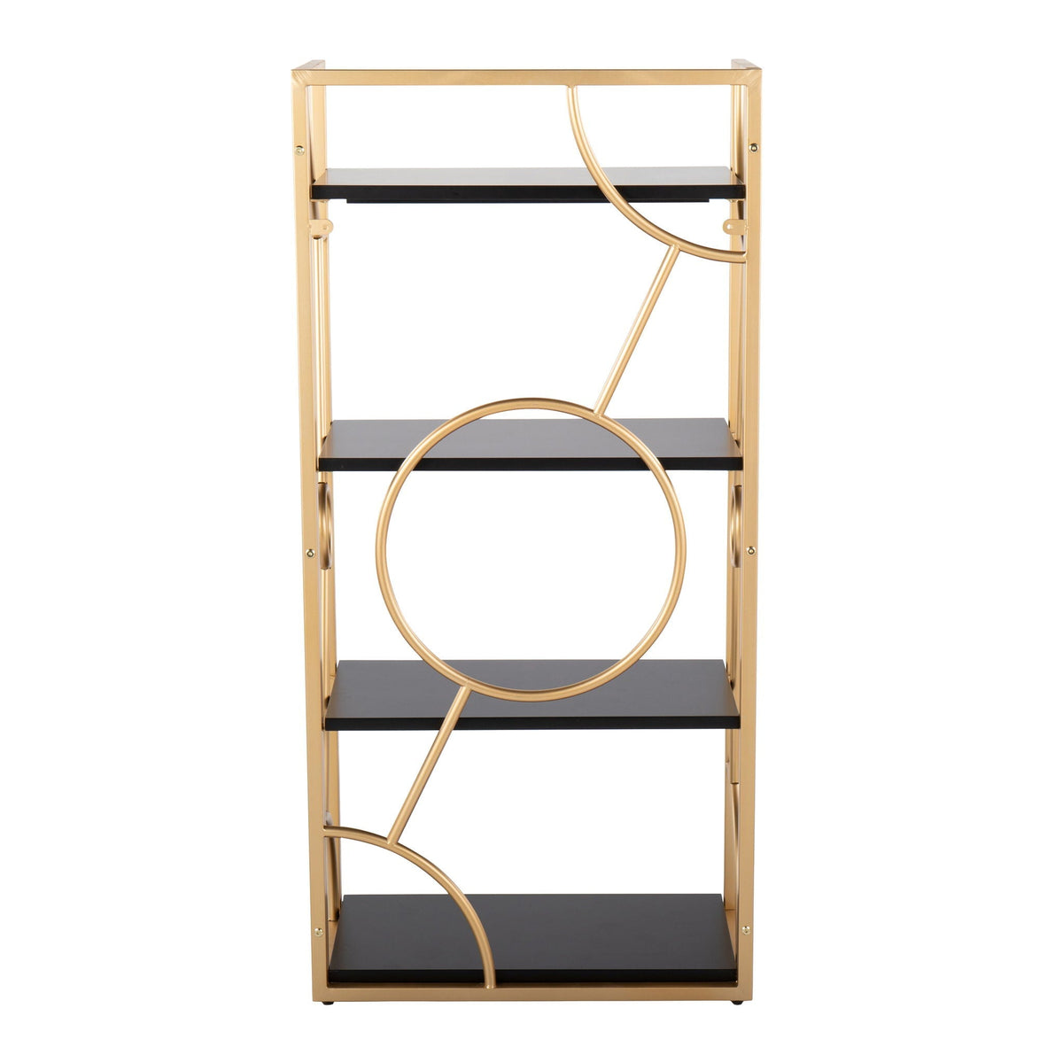 Contemporary bookcase with four black wood shelves in a gold metal frame by HouseOfZazla on Tampa Home & Garden Store