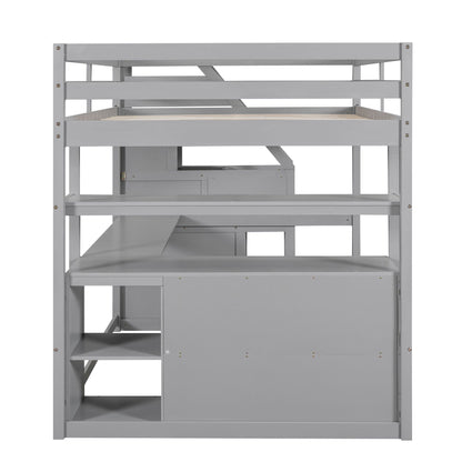Loft bed with desk and storage staircase in gray finish shelves and 2 drawers on Tampa Home & Garden Store