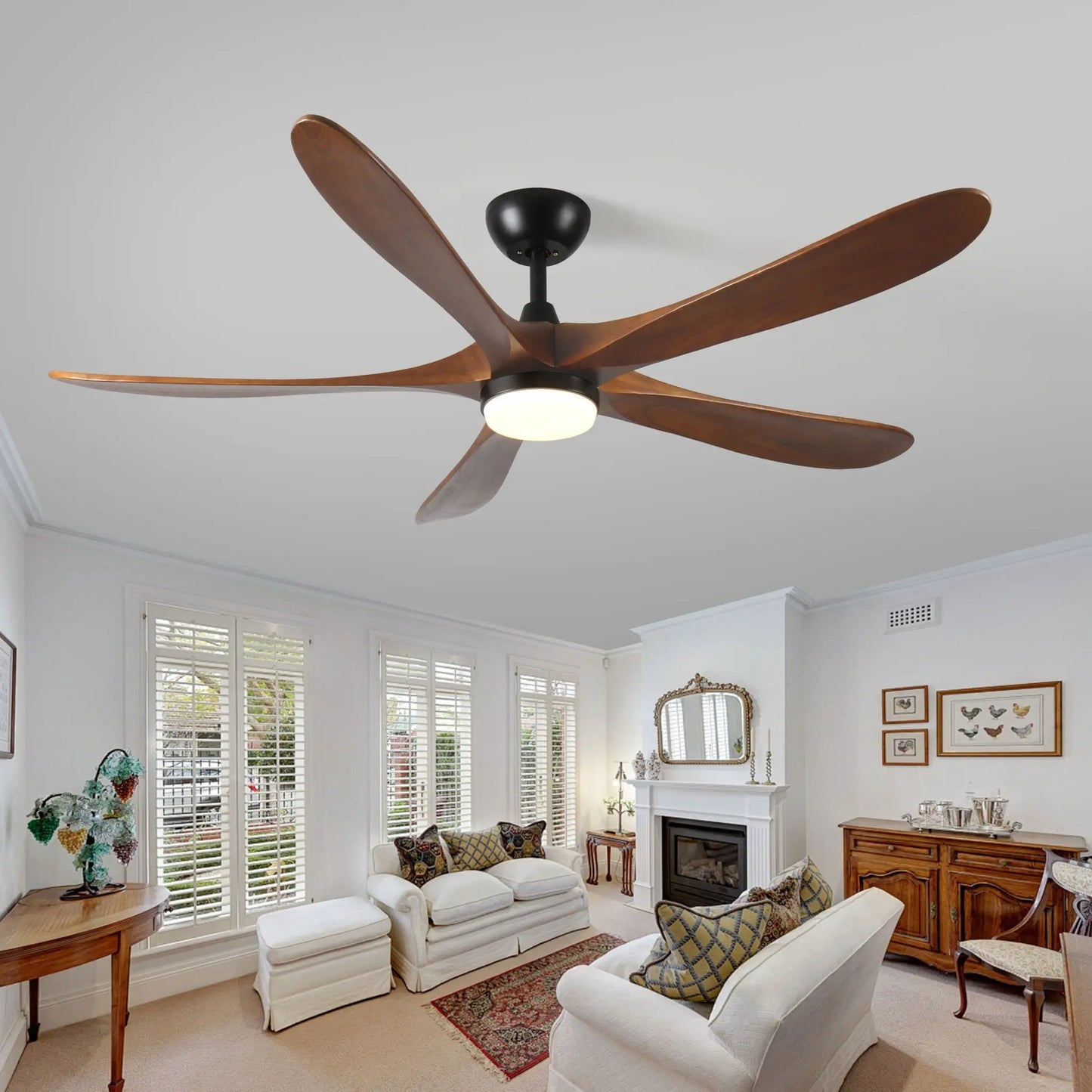 Solid Wood Ceiling Fan With Remote Light Brown