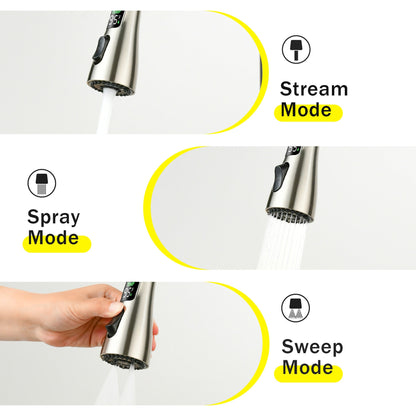 3-in-1 kitchen faucet with LED Temperature Display, pull-down sprayer, brushed nickel finish on Tampa Home & Garden Store