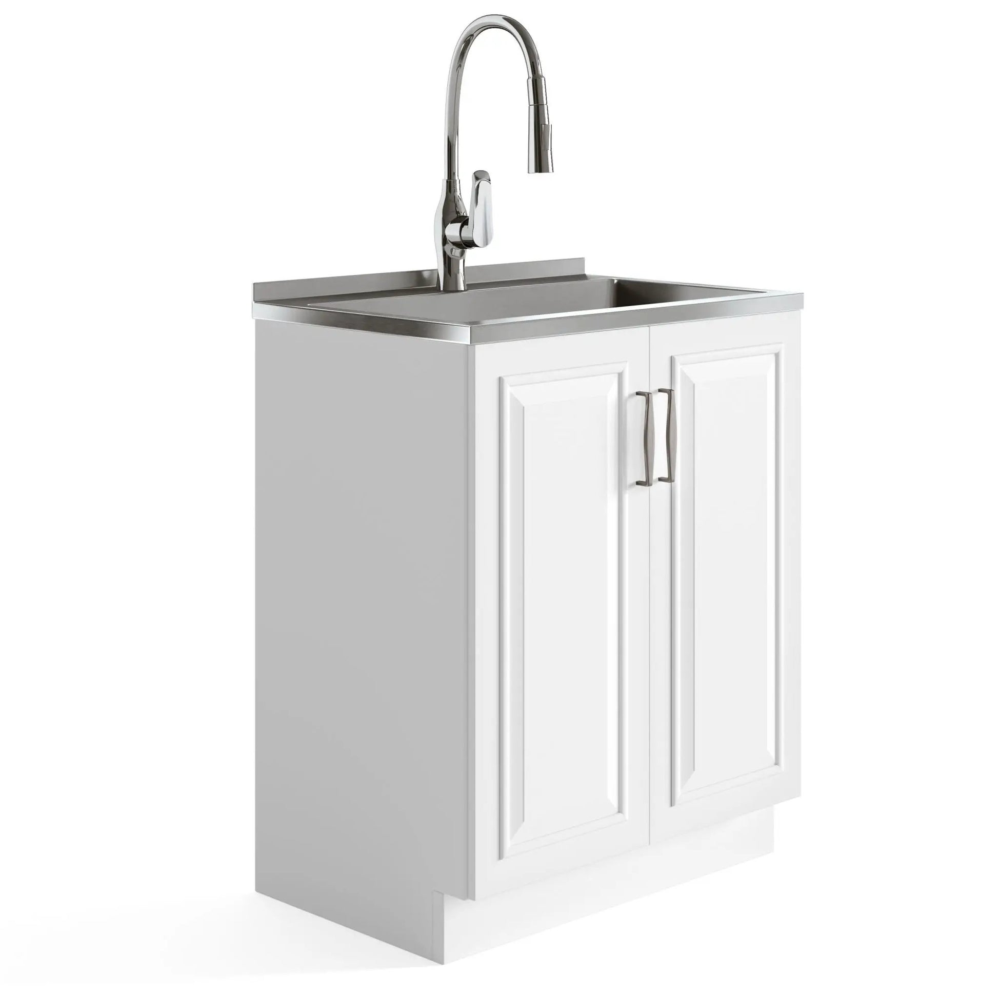 Darwin Deluxe Laundry Cabinet with pull-out faucet and stainless steel sink chrome on Tampa Home & Garden Store