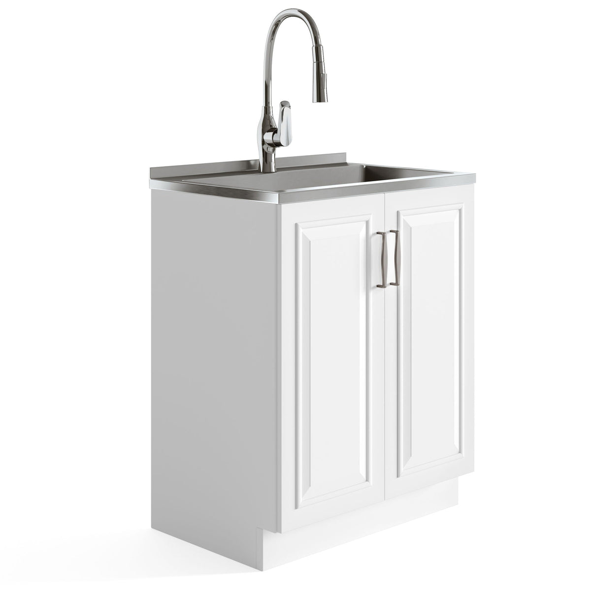 Deluxe Laundry Cabinet and Stainless Steel Sink by HouseOfZazla with white cabinet doors on Tampa Home & Garden Store