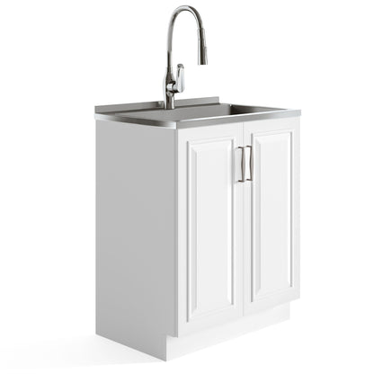 Deluxe Laundry Cabinet and Stainless Steel Sink by HouseOfZazla with white cabinet doors on Tampa Home & Garden Store