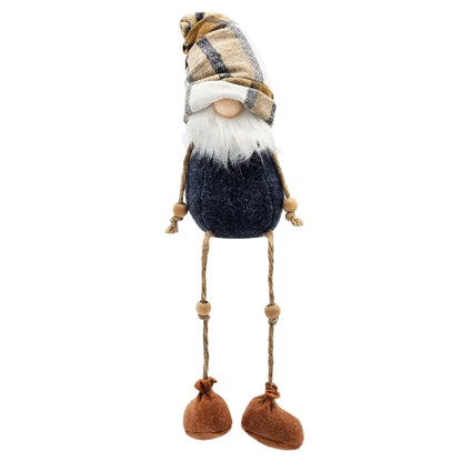 Gnome figurine with blue body, white beard, and brown plaid scarf, rope limbs on Tampa Home & Garden Store