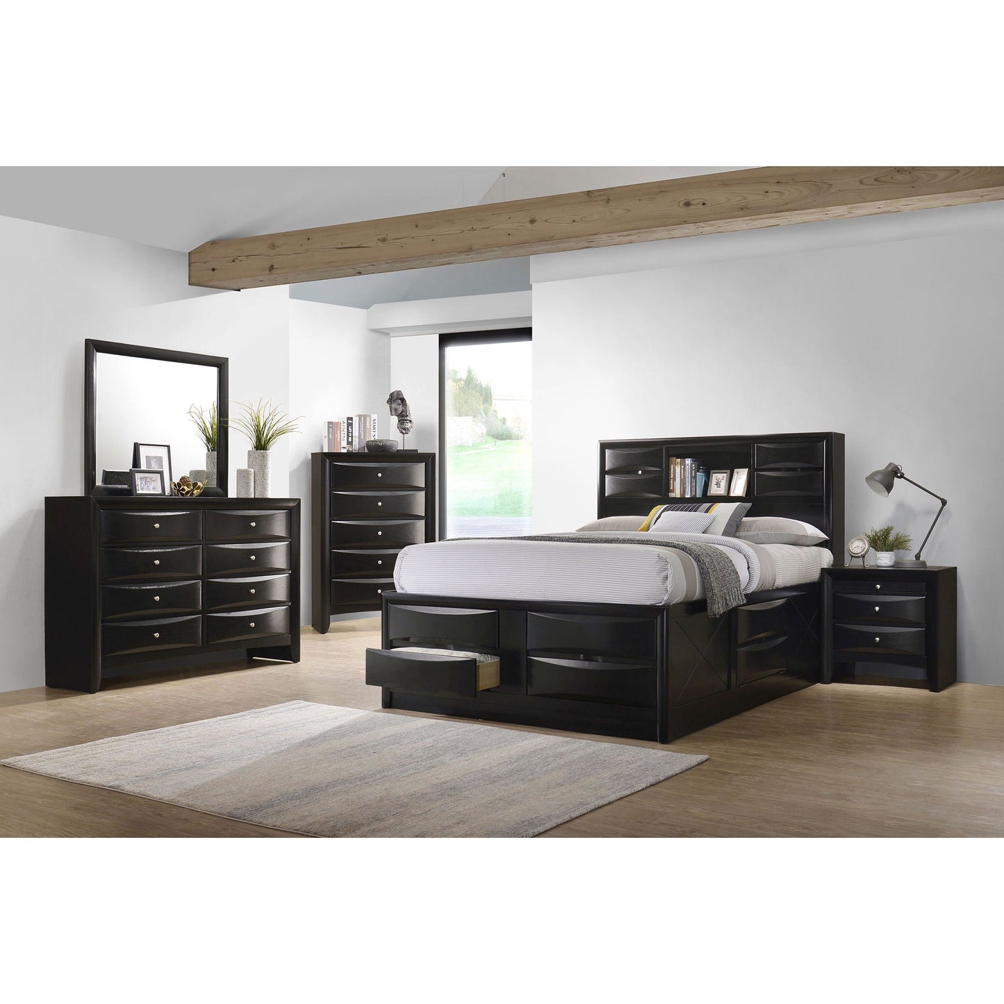Jazz storage bed by HouseOfZazla in black finish with built-in drawers, matching dressers on Tampa Home & Garden Store